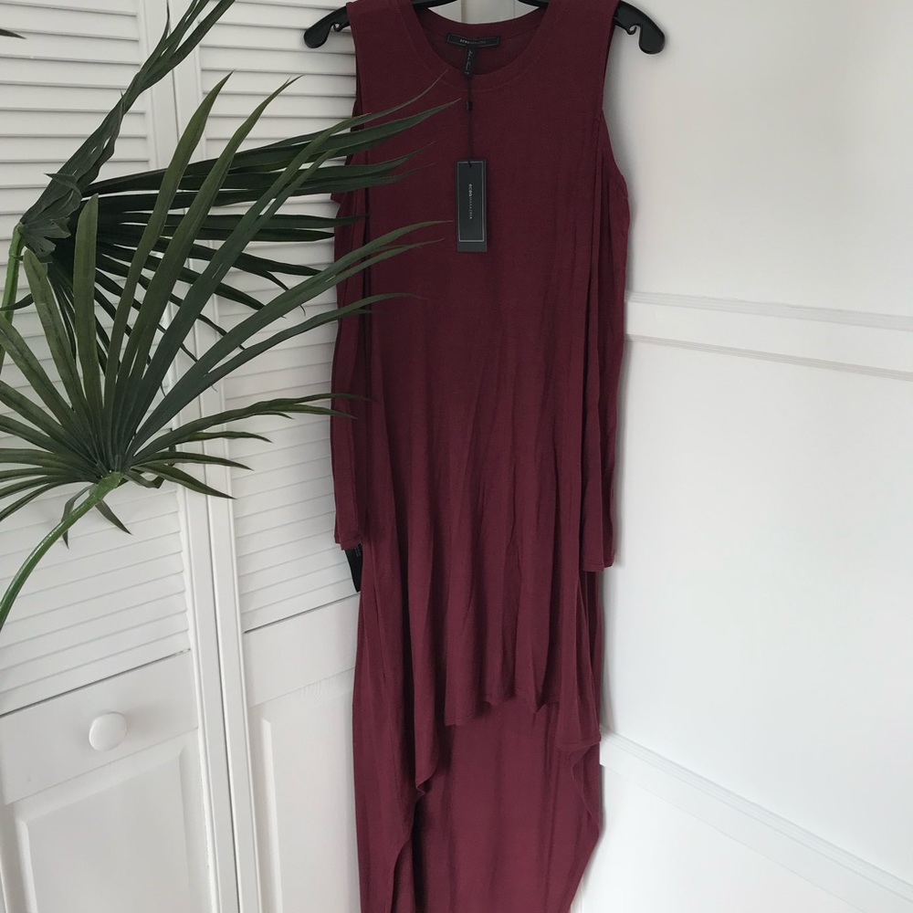 Maroon BCBG cold shoulder long sleeve midi dress